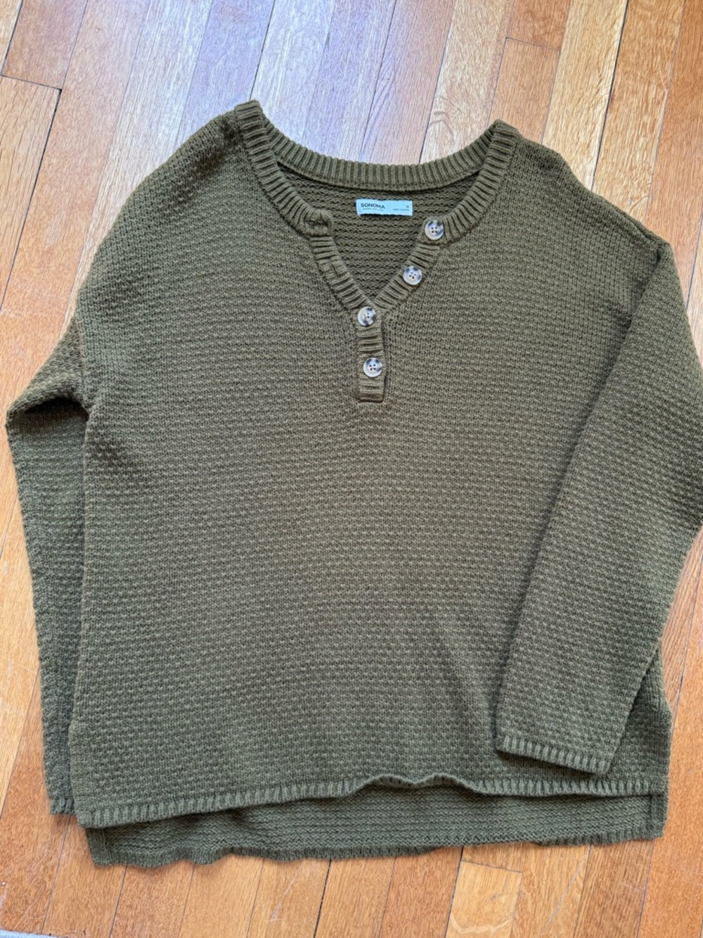 Sonoma Olive Knit Henley Sweater
